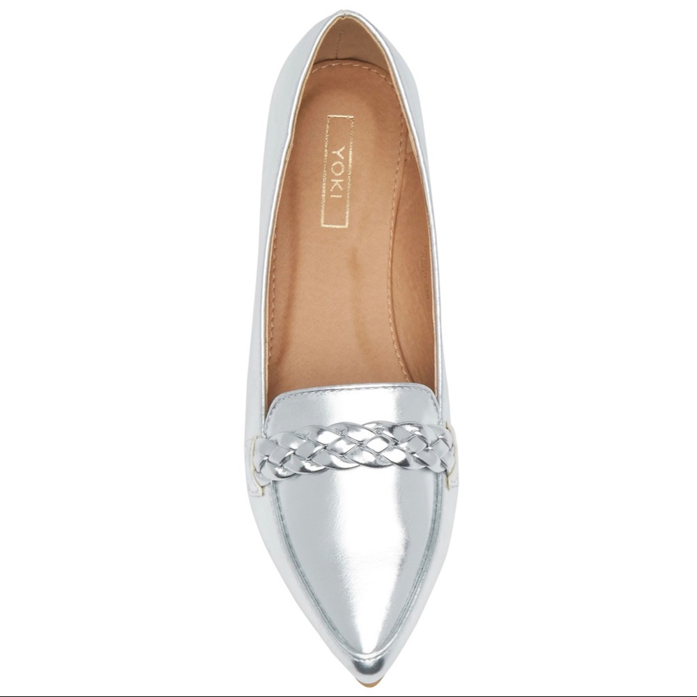 Yoki Silver Metallic Braided Loafer / Flat